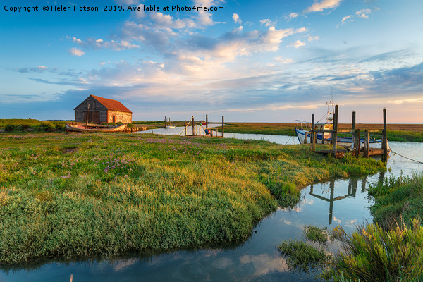 The picturesque old harbour at Thornham in Norfolk Picture Board by Helen Hotson