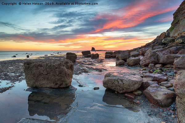 Stunning sunrise over Saltwick Bay near Whitby Picture Board by Helen Hotson