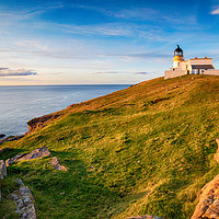 Buy canvas prints of Evening sunshine on the lighthouse at Stoer Head by Helen Hotson