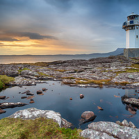 Buy canvas prints of Stormy sunset at Rhe lighthouse near Ullapool  by Helen Hotson