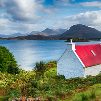 Buy canvas prints of A pretty croft with a red roof looking out over Lo by Helen Hotson