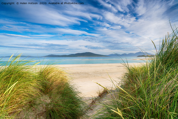 Sand dunes at Seilebost beach on the Isle of Harri Picture Board by Helen Hotson