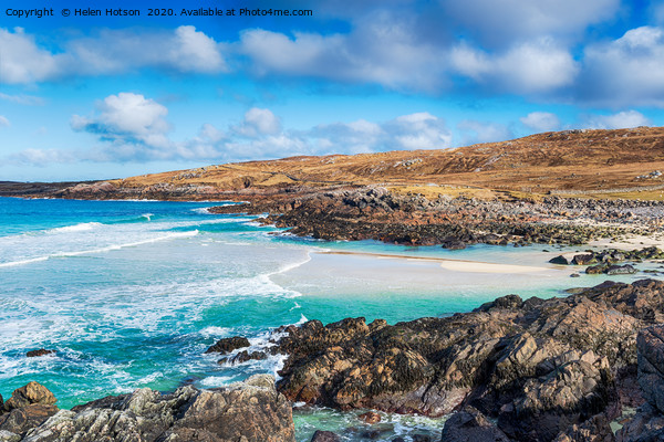 The rugged coastline at Mealista on the Isle of Le Picture Board by Helen Hotson