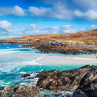 Buy canvas prints of The rugged coastline at Mealista on the Isle of Le by Helen Hotson