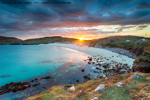 Sunset over the beach at Hushinish on the Isle of  Picture Board by Helen Hotson