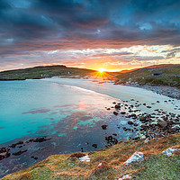 Buy canvas prints of Sunset over the beach at Hushinish on the Isle of  by Helen Hotson