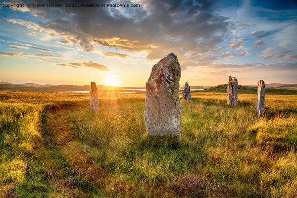 Dranatic sunset over Ceann Hulavig stone circle on Picture Board by Helen Hotson