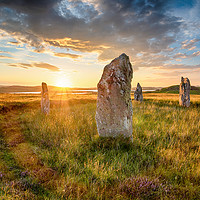 Buy canvas prints of Dranatic sunset over Ceann Hulavig stone circle on by Helen Hotson