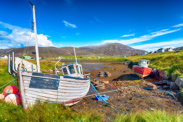 Old fishing boats at Leverburgh on the Isle of Harris Picture Board by Helen Hotson