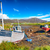 Buy canvas prints of Old fishing boats at Leverburgh on the Isle of Harris by Helen Hotson