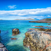 Buy canvas prints of The beautiful rocky coastline at Traigh Seilebost  by Helen Hotson
