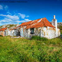 Buy canvas prints of An old ruined croft with a rusty red tin roof at Quidnish by Helen Hotson