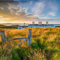 Buy canvas prints of Sunset over the old coastguard cottages at Arnish Point by Helen Hotson