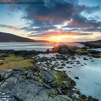 Buy canvas prints of Beautiful sunset over the sandy beach at Luskentyre by Helen Hotson