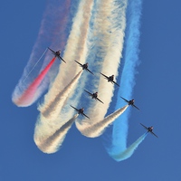 Buy canvas prints of Red White & Blue - Red Arrows by Kelvin Brownsword