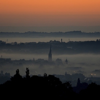 Buy canvas prints of  Crooked Spire in the Morning Mist by Kelvin Brownsword