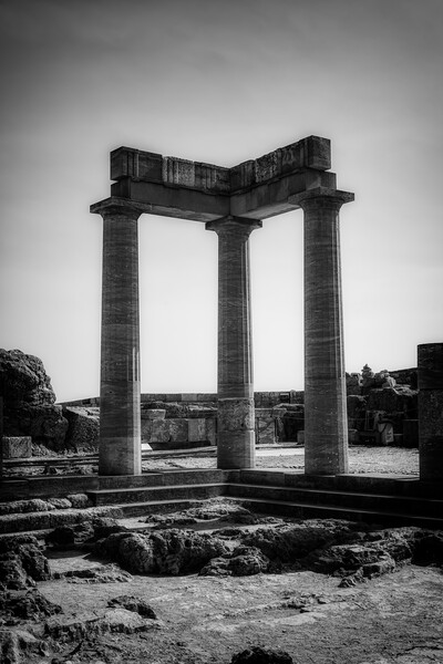 Rhodes Acropolis of Lindos Stoa of Psithyros Ruins in Monochrome Picture Board by Antony McAulay