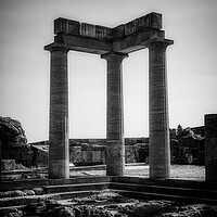 Buy canvas prints of Rhodes Acropolis of Lindos Stoa of Psithyros Ruins in Monochrome by Antony McAulay