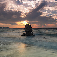 Buy canvas prints of Rhodes Kato Petres Beach Solo Rock Panorama by Antony McAulay