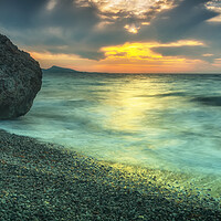 Buy canvas prints of Rhodes Kato Petres Beach Sunset Glow by Antony McAulay