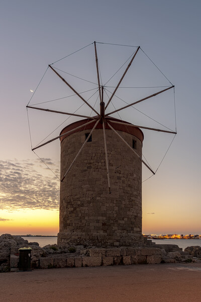 Rhodes Windmill at Sunrise Picture Board by Antony McAulay