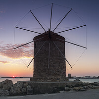 Buy canvas prints of Rhodes Windmill Facade at Sunrise by Antony McAulay