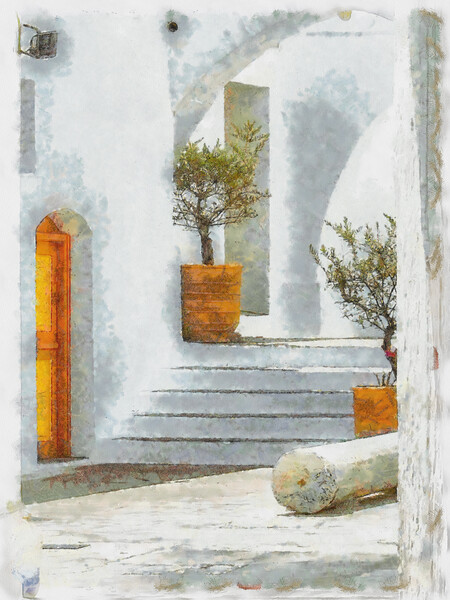 Digital Painting Greek Alleyway Picture Board by Antony McAulay