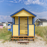 Buy canvas prints of Skanor Beach Hut in Blue and Yellow by Antony McAulay