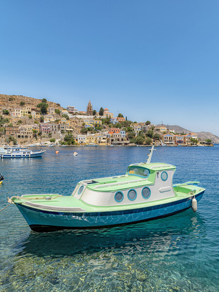 Symi Greek Island Gorgona Boat Picture Board by Antony McAulay