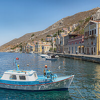Buy canvas prints of Symi Greek Island Harbour Boat by Antony McAulay