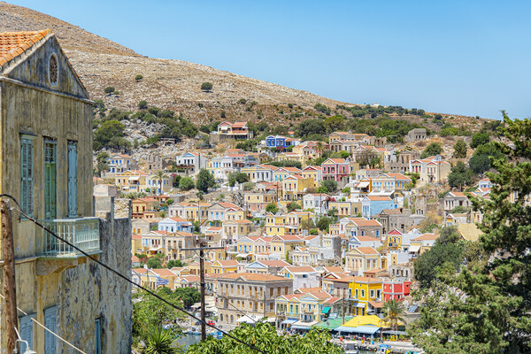 Symi Greek Island Houses Elevated View Picture Board by Antony McAulay