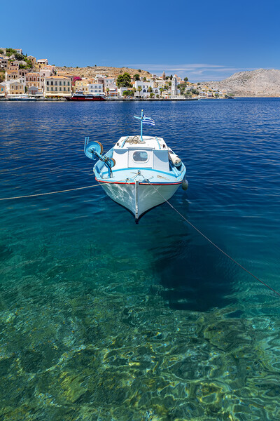 Symi Greek Island Small Boat Picture Board by Antony McAulay