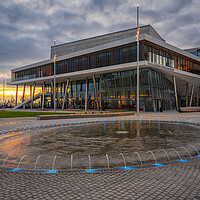 Buy canvas prints of Helsingborg SeaU Conference Center and Hotel with Fountain by Antony McAulay