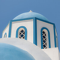 Buy canvas prints of Santorini Blue Domed Church at Kamari by Antony McAulay
