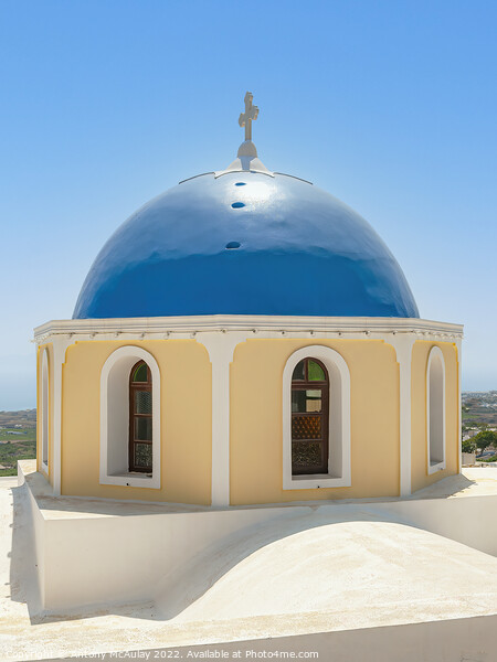 Santorini Blue Domed Church Picture Board by Antony McAulay