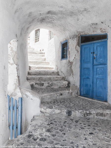 Santorini Narrow Alley Stairwell Picture Board by Antony McAulay