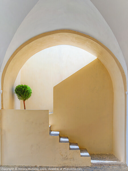 Santorini Sunlit Arched Stairwell Picture Board by Antony McAulay