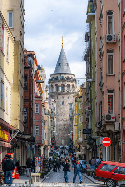 Istanbul Galata Tower Street View Picture Board by Antony McAulay