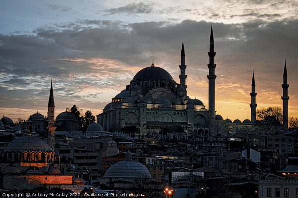 Istanbul Suleymaniye Mosque at Sundown Picture Board by Antony McAulay