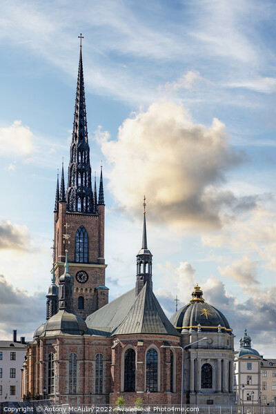 Stockholm Ridderholmen Church with Dramatic Sky Picture Board by Antony McAulay
