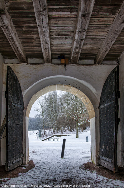 Hovdala Slott Gatehouse Arch in Winter Picture Board by Antony McAulay