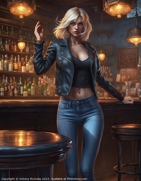 AI Generated Blonde Girl in a Bar. Picture Board by Antony McAulay