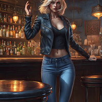 Buy canvas prints of AI Generated Blonde Girl in a Bar. by Antony McAulay