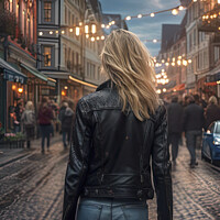 Buy canvas prints of AI Generated Blonde in the City Walking Away. by Antony McAulay