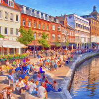 Buy canvas prints of Aarhus Canal Digital Painting by Antony McAulay