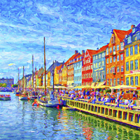 Buy canvas prints of Nyhavn in Denmark painting by Antony McAulay