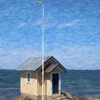 Buy canvas prints of Torekov Beach Hut Painting by Antony McAulay