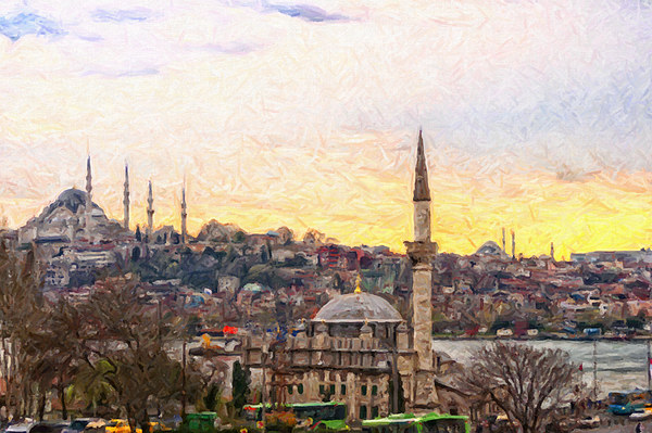 Istanbul Cityscape Digital Painting Picture Board by Antony McAulay