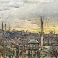 Buy canvas prints of Istanbul Cityscape Digital Drawing by Antony McAulay