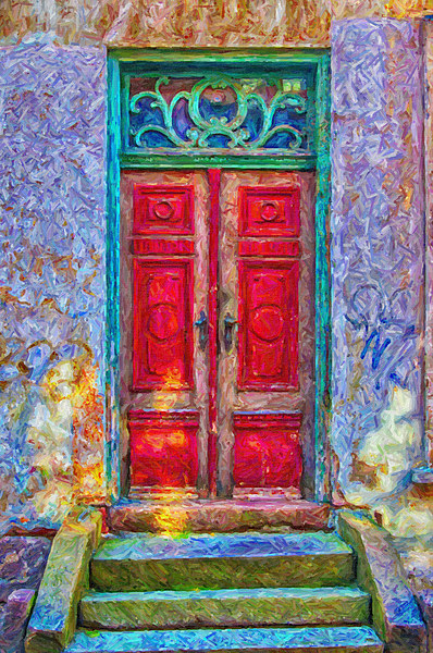 Red Door Green Frame digital painting Picture Board by Antony McAulay